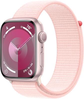 Apple Watch Series 9 Aluminium 45mm Αδιάβροχο με Παλμογράφο (Pink με Light Pink Sport Loop)