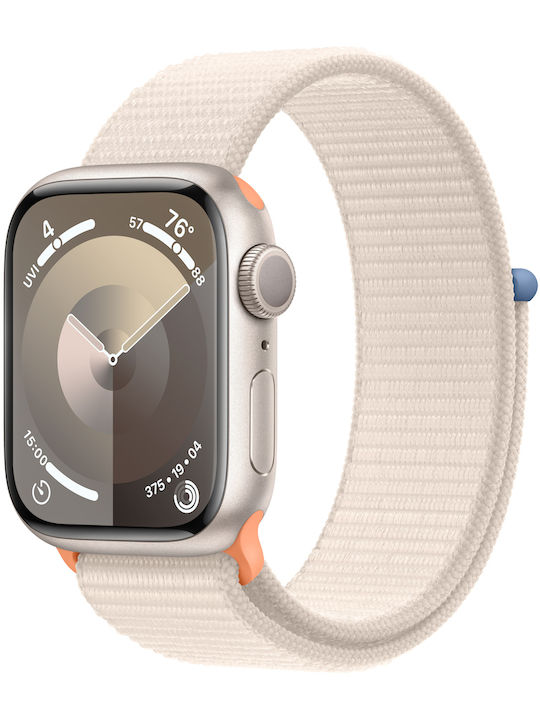 Apple Watch Series 9 Aluminium 41mm Waterproof with Heart Rate Monitor (Starlight with Starlight Sport Loop)