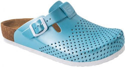 Leon Damen Leder Anatomische Holzschuhe Blau