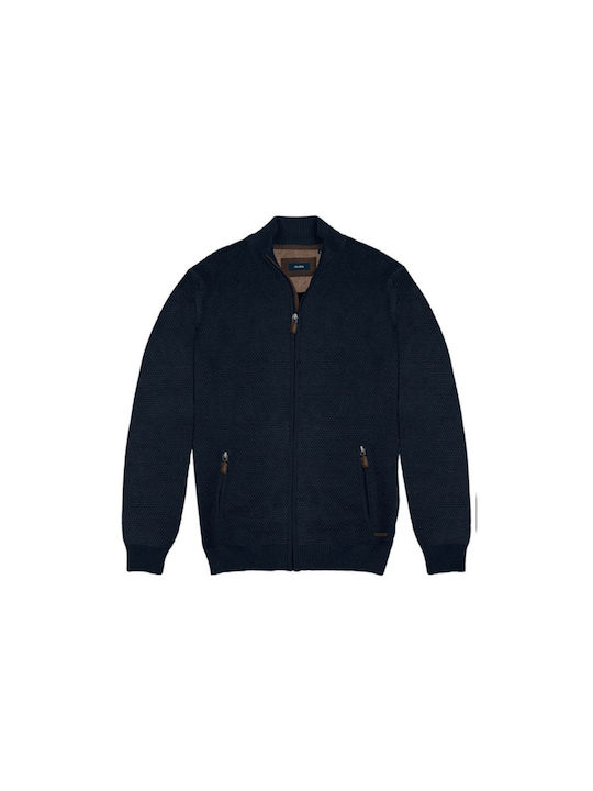 Double Men's Knitted Cardigan Blue