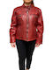Women's Short Lifestyle Leather Jacket for Winter Red
