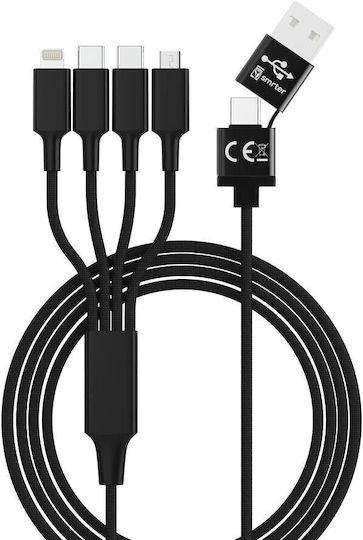 Smrter Hydra Elite 6in1 Regulär USB zu Blitzschlag / Typ-C,TC-TC / Micro-USB Kabel Schwarz 1m