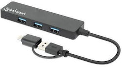 Manhattan USB-Hub 4 Anschlüsse (USB-A / USB-C) 180863
