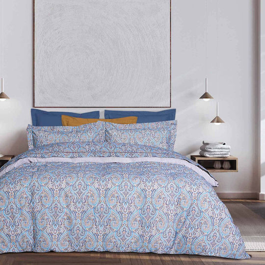 Das Home Set Cearșafuri 240x260cm. Happy 9611 Roșu - Albastru - Ocru 4buc
