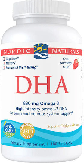 Nordic Naturals DHA Μουρουνέλαιο 830mg 180 μαλακές κάψουλες με γεύση Φράουλα