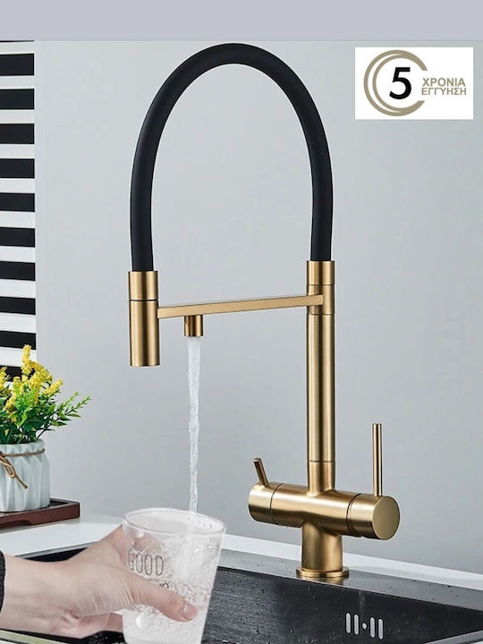 Naron Tall U-Shaped Kitchen Counter Faucet Brushed Gold