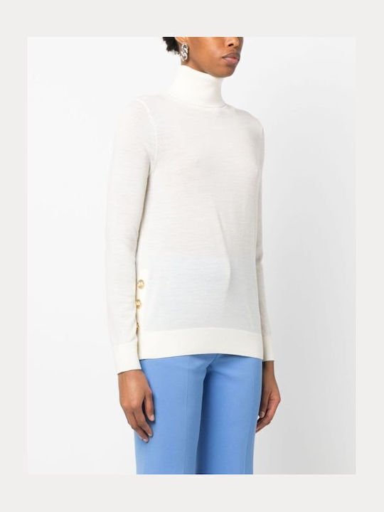 Women's Long Sleeve Sweater Woolen Turtleneck White