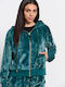 BodyTalk Women's Hooded Velvet Cardigan Green