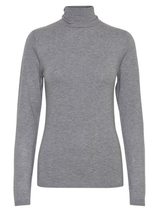 ICHI Women's Long Sleeve Sweater Turtleneck Gray