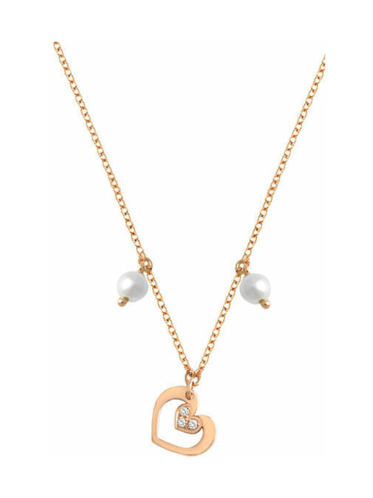 Ekan Halskette mit Design Herz aus Roségold 14K mit Perlen & Diamant