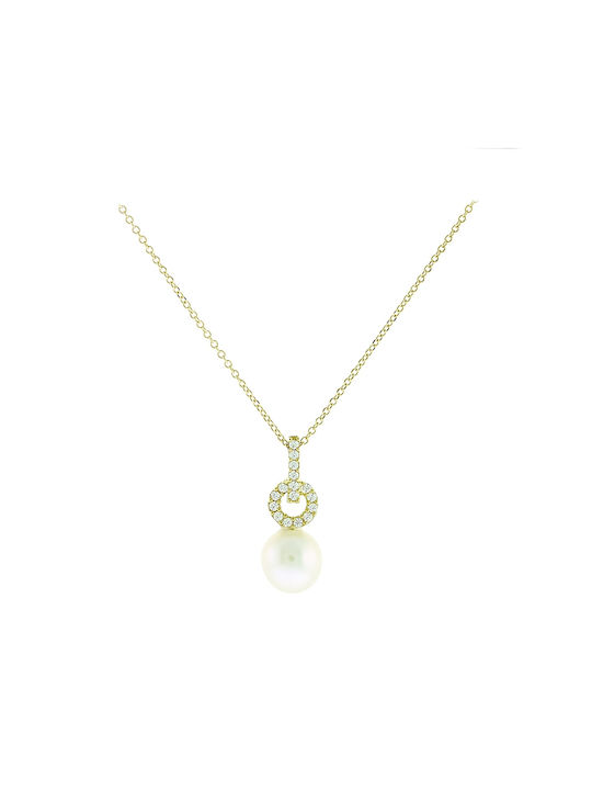 Art d or Necklace from Gold 9 K with Pearls & Zircon