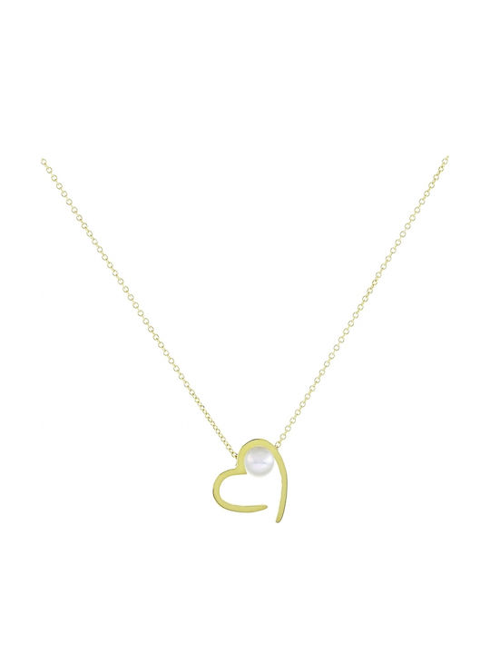 Art d or Necklace with design Heart from Gold 9 K with Pearls