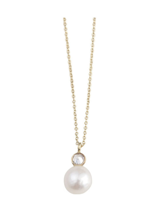 George Art Jewels Κολιέ από Χρυσό 9Κ με Πέρλες & Ζιργκόν