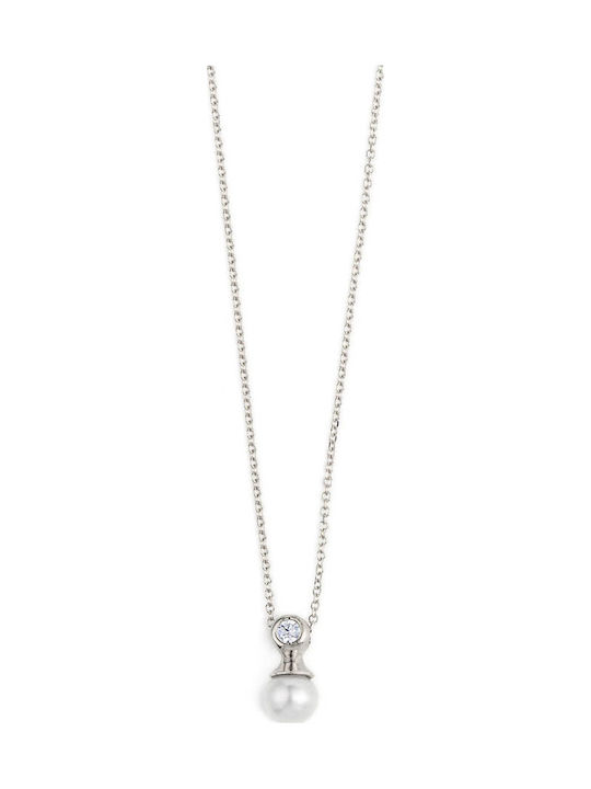 George Art Jewels Κολιέ με σχέδιο Δάκρυ από Λευκόχρυσο 14Κ με Πέρλες