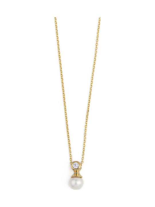 George Art Jewels Κολιέ με σχέδιο Δάκρυ από Χρυσό 14Κ με Πέρλες