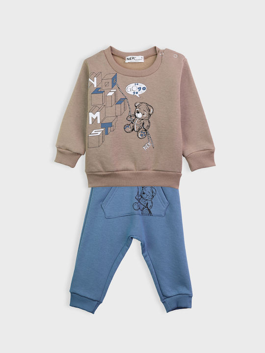 Nek Kids Wear Copilăresc Set de pantaloni de trening Bej 2buc