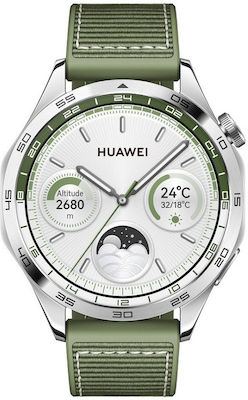 Huawei Watch GT 4 Stainless Steel 46mm Waterproof with Heart Rate Monitor (Green Composite Strap)
