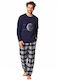 Key Men's Winter Cotton Pajamas Set Blue