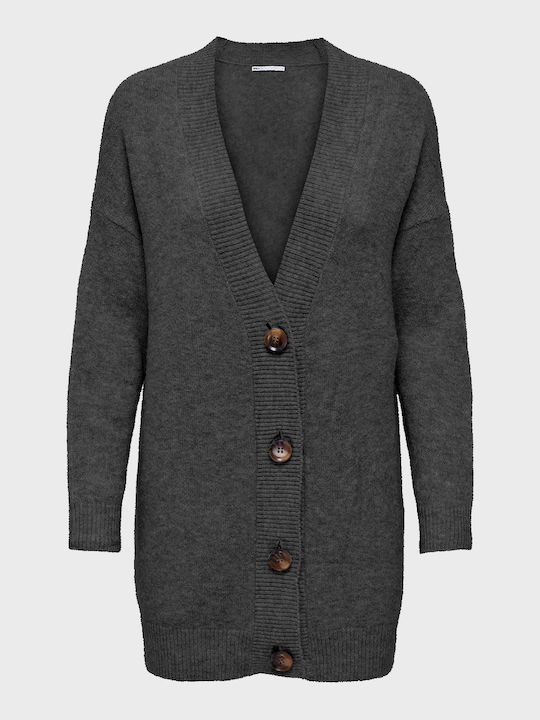 Only Women's Knitted Cardigan with Buttons Dark Grey Melange