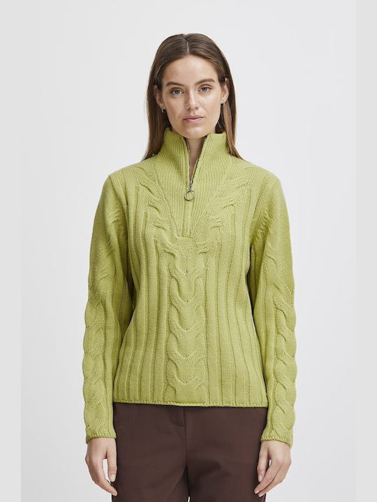 B.Younq Women's Sweater with Zipper Green
