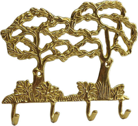 Metal Wall Hanger 4 Hooks Gold 16x13cm