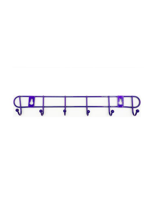 Metal Wall Hanger with 6 Slots Purple 1pc