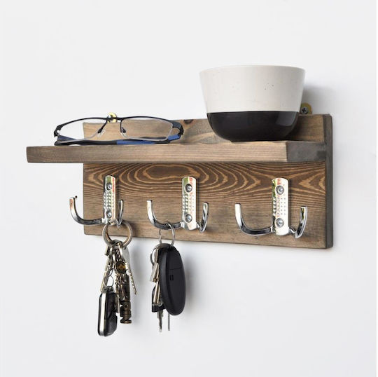 Wooden Wall Hanger 6 Hooks Brown 30x11x13cm