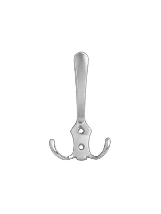 Wall Hanger Metal 2 Hooks Silver 7.7x12.8cm