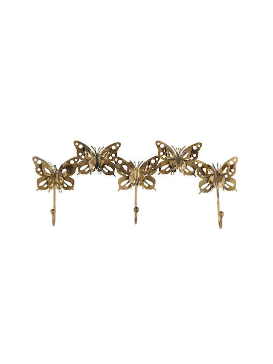 Country Casa Wall Hanger Metal 3 Hooks Gold 44x5x5cm