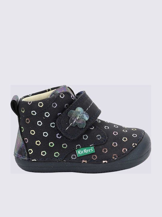 Kickers Ghete Copii din Piele cu Velcro Albastr...
