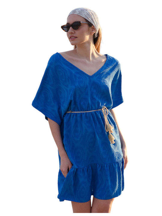 Tweet With Love Mini Dress with Ruffle Blue