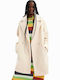 London Curly Women's White Coat with Buttons