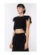 Women's Summer Crop Top Short Sleeve Black