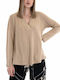 Four Minds Blouse Women Four Minds Women's Blouse Long Sleeve with V Neckline Beige