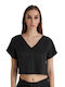 4tailors Women's Summer Crop Top Short Sleeve Black