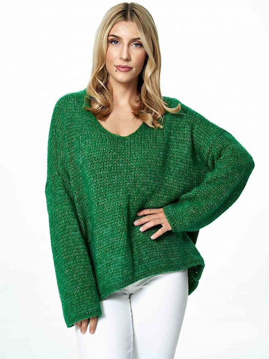 Figl Women's Long Sleeve Sweater with V Neckline Green