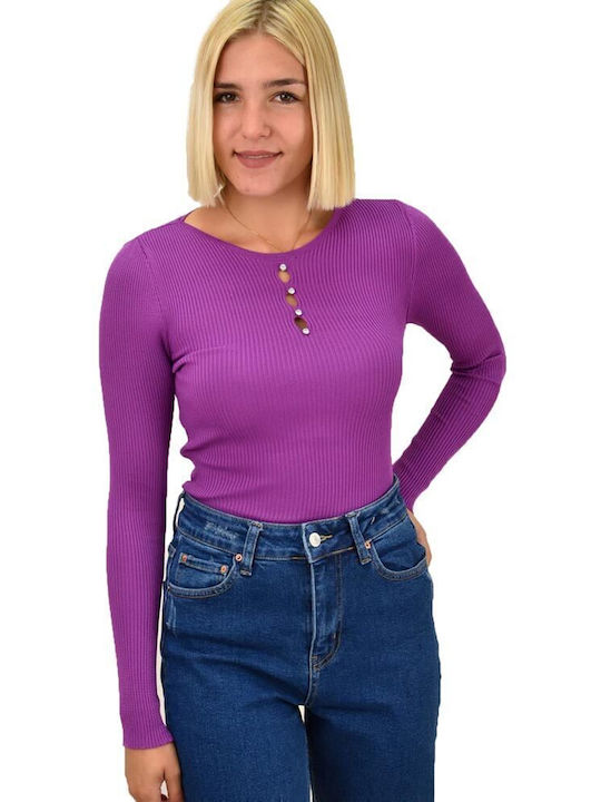 Potre Women's Long Sleeve Sweater Purple