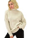 Potre Women's Long Sleeve Sweater Turtleneck Beige