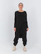 Oversized Damenhosen mit Gummiband Schwarze
