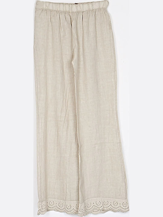 Damen Leinen Pantaloona mit Gummiband Beige