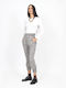 Women's High-waisted Fabric Capri Trousers Checked