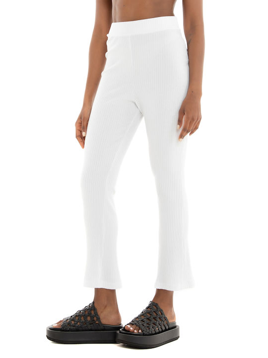 Black & Black Γυναικείο Ψηλόμεσο Υφασμάτινο Παντελόνι Λευκό