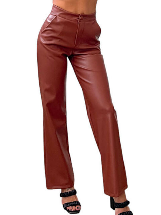 Chica Women's High-waisted Leather Trousers Brown