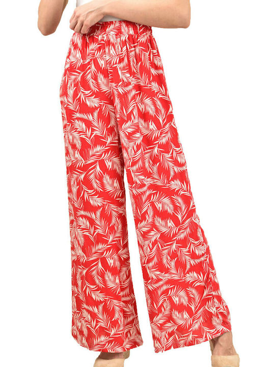 First Woman Pantaloni de damă În talie înaltă De material textil Pantaloni cu elastic cu croială dreaptă Roșu