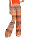 First Woman Women's Fabric Trousers with Elastic in Loose Fit Orange