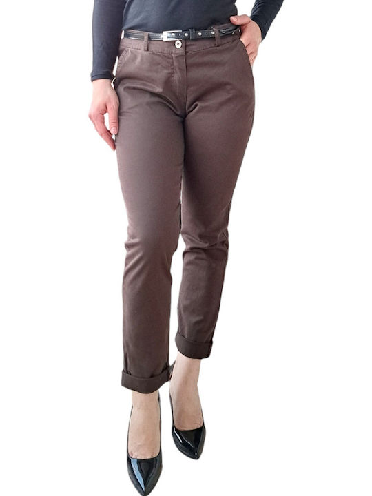 Remix Women's Cotton Trousers in Skinny Fit Brown