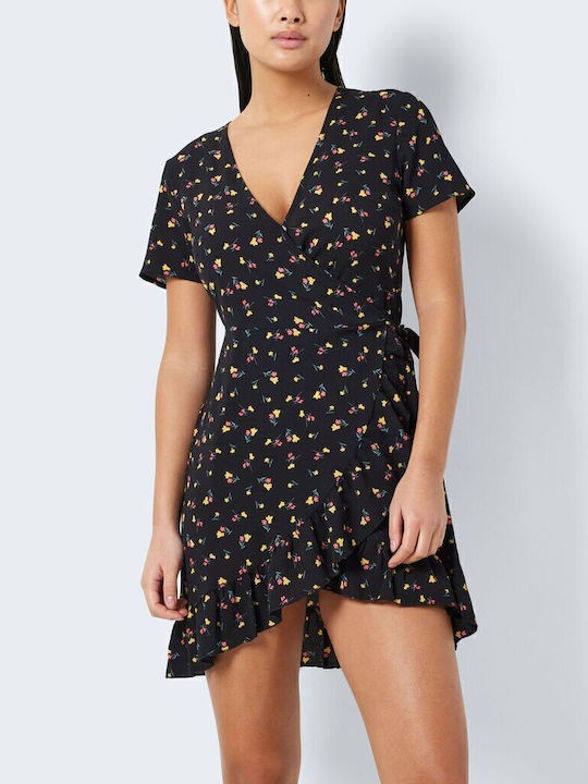 Summer Mini Dress Wrap with Ruffle Black