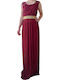 Rinascimento Maxi Evening Dress with Lace Burgundy