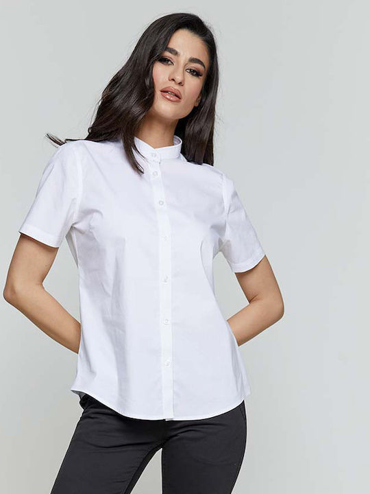 Malla-405014s Kurzärmelig Damen Hemd Weiß Monochrom