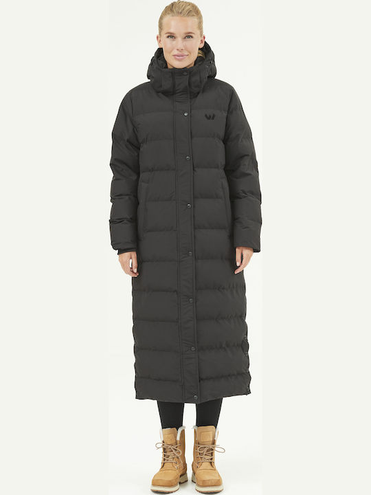 Lang Damen Puffer Jacke Winddicht für Winter Schwarz